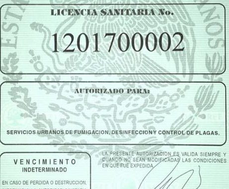 licencia sanitaria de nuestros servicios de fumigación en México